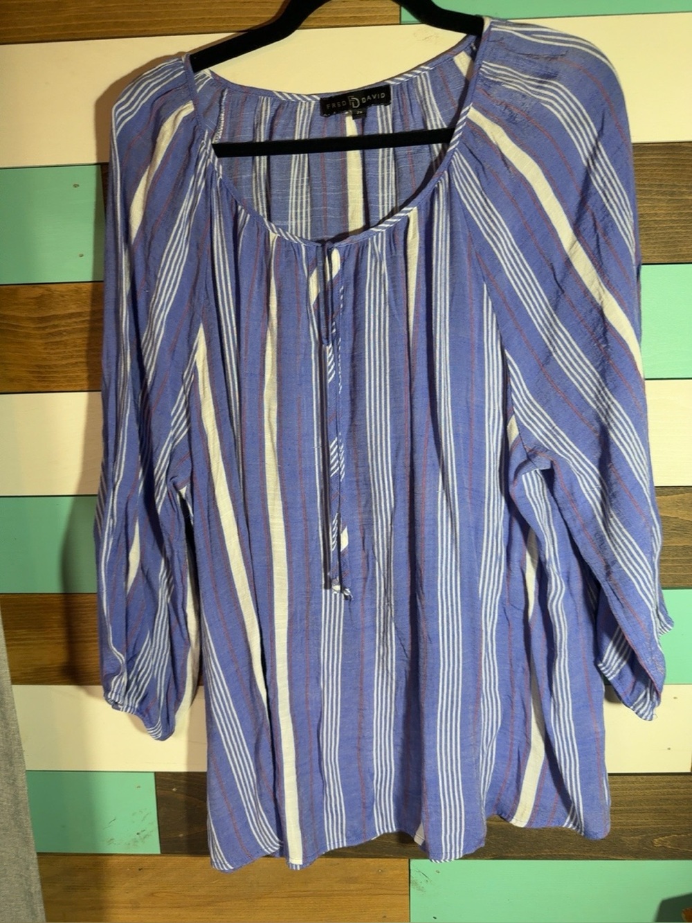 Fred David Blue and White Striped Peasant Tunic